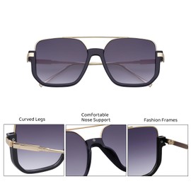 Tskestvy Unisex Retro Square Aviator Sunglasses for Women Men Oversized Trendy Fashion 70s Tinted Shades