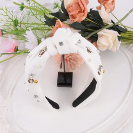 AOPRIE Headbands for Women Top Knotted Headbands for Girls Hair Bands for Women's Hair Solid Color Turban Wide Headbands for Women White Beige, 1 Pack