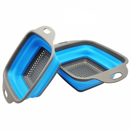 2 PCS Collapsible Colander, Collapsible Strainers for Kitchen, 11.5 inch Silicone Strainer and 9.5 inch Silicone Colander for Draining Vegetable fruit, Kitchen Food Strainer, Blue