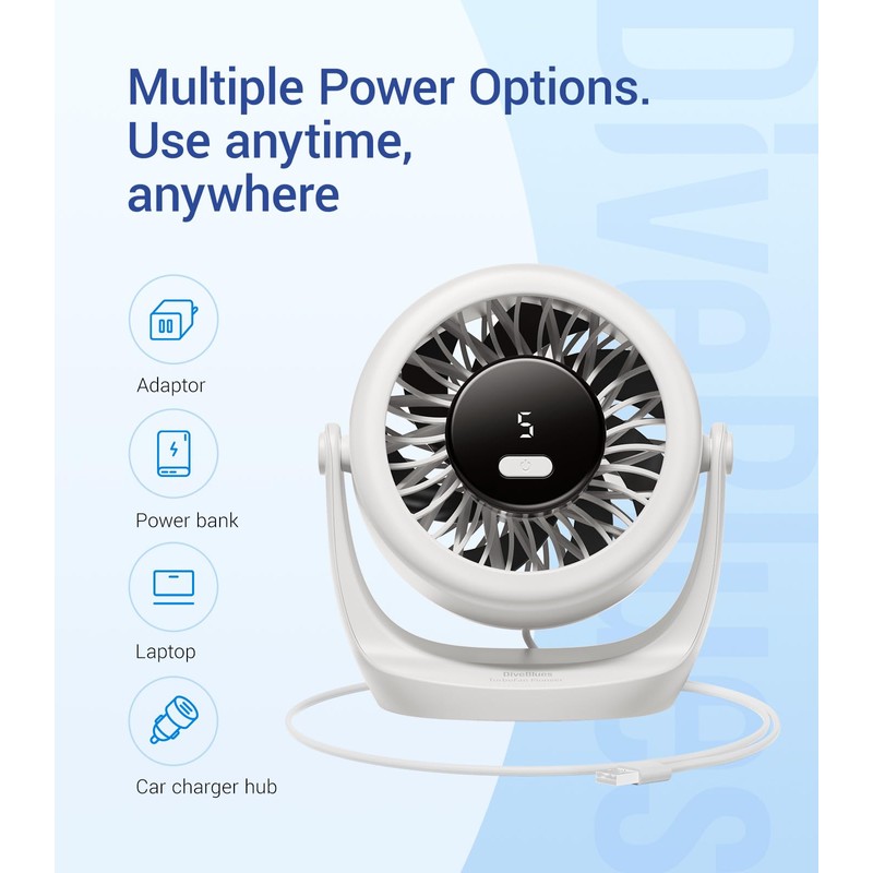 Diveblues USB Desk Turbo Fan, Ultra-Quiet Mini Desk Fan, Powerful