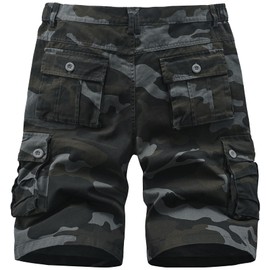 Vcansion Men's Casual Cargo Shorts Elastic Waist Drawstring Multi-Pocket Cotton Shorts Black Camo US 42