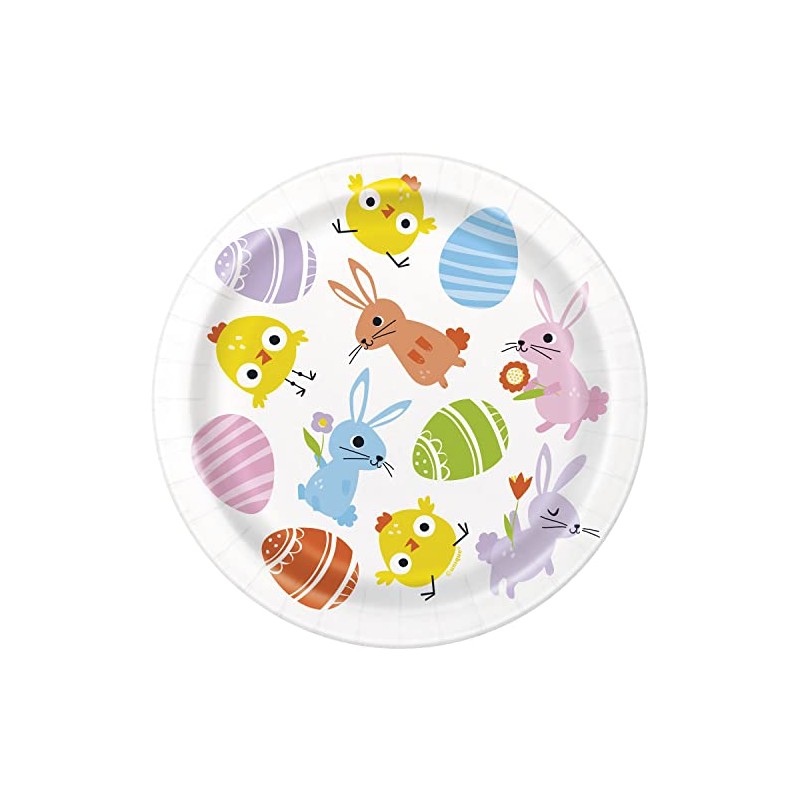 Unique 24134 Paper Plates-18 cm-Colourful Gingham Easter Party-Pack of 8,