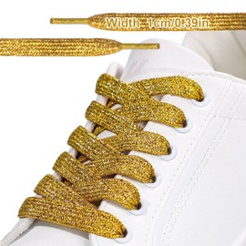 flintronic Glitter Shoelaces, Rhinestone Glitter Flat Shoelaces, Bling Bling Shoelaces for DIY Trainers, Canvas Shoes, Rope Laces, Trainers, #2 Gold + Gold