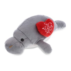 DolliBu I Love You Valentine Plush Manatee - Cute Stuffed Animal with Red Heart and Name Personalization Gift for Valentine's Day, Birthday, Anniversary, Romantic Date - 15 Inches