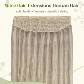 Fshine Wire Extensions 40 cm Real Hair Ash Gold and White Gold Hairpiece with Elastic Band Real Hair 80 g Remy Extensions Real Hair Full Cuticle Hair #18P613