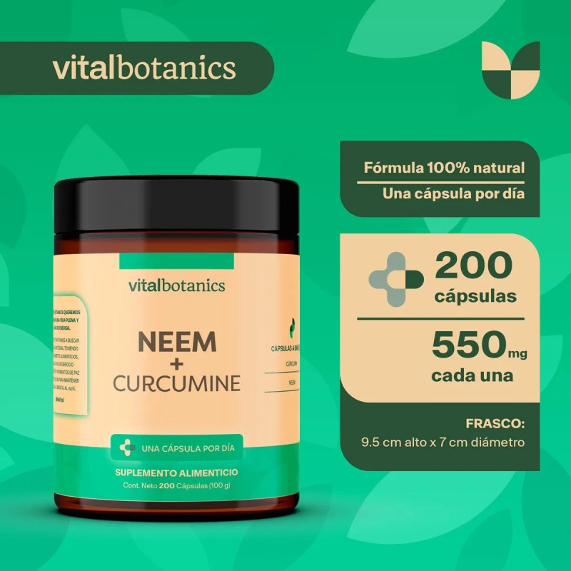 Suplemento en cápsulas VitalBotanics Suplemento Alimenticio Cúrcuma/Neem de 200 un