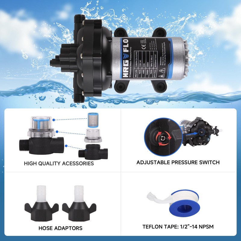 [Upgraded Version] 12V DC RV Fresh Water Pump, 7GPM 70PSI,