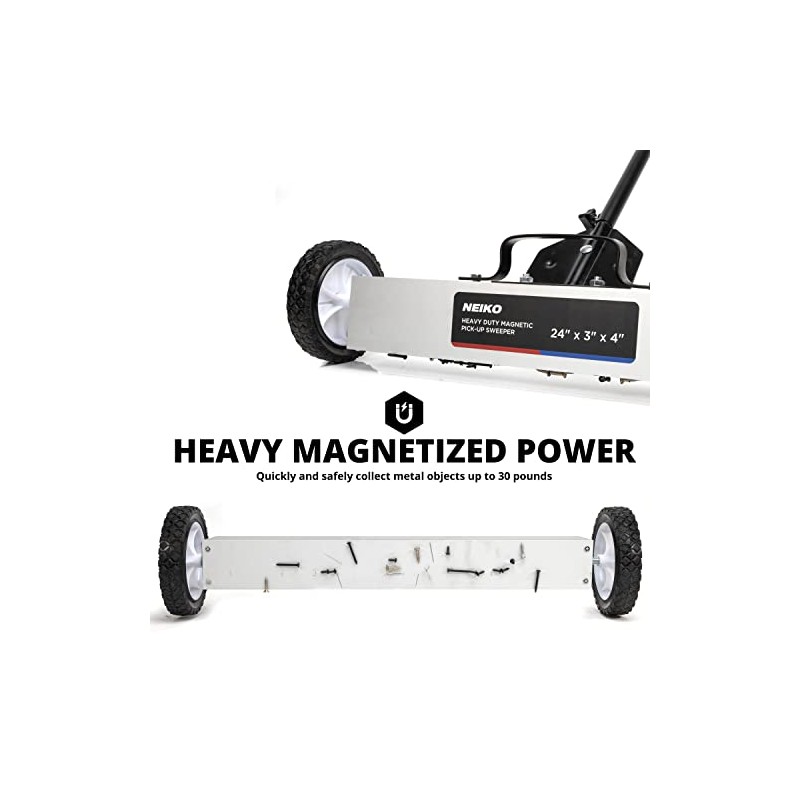 NEIKO 53416A 24” Rolling Magnetic Sweeper with Wheels, 50 Pound