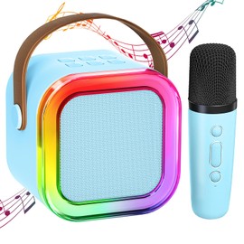 Karaoke Machine Kids: Gift for Girls Boys Kids Birthday Present - Mini Karaoke Machine with Karaoke Microphone - Toys for 3 4 5 6 7 8 9 10 11 12 Years Old Children - Portable Speaker with Blue 1 Mic
