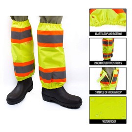 RK SAFETY RK-GAITERS Hi-Viz Contrasting Trim Leg Gaiters, Polyester oxford w/PU coating (Lime, 1-Pair)