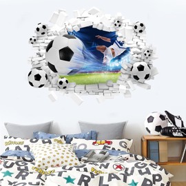 HPUINB Large 3D Football Wall Stickers, Football Bedroom Wall Stickers, Wall Murals for Boys' Bedrooms