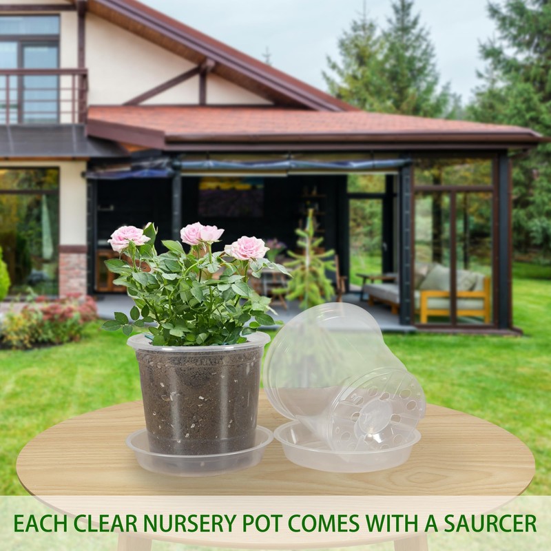 30 Pack 3/4/5/6/7 Inch Clear Nursery Pots with Drainage and