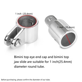 Bimini Top 2 Jaw Slides and 2 Eye End Caps, Bimini Top Hardware, Fits 1 inch /25.4mm OD Round Tube, 316 Stainless Steel