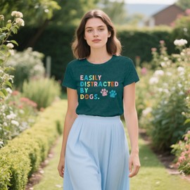 VQD Womens Dog Mom Shirt Easily Distracted by Dogs Tshirt Dog Paw Print Tee Tops Green