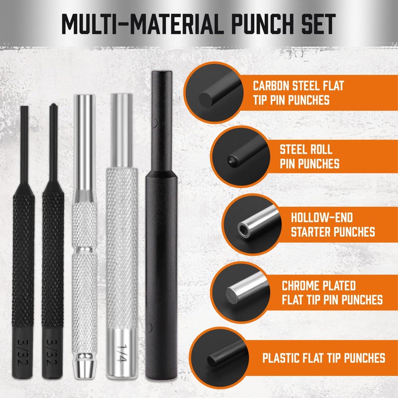 HORUSDY 22-Piece Durable Gunsmith Punch and Hammer Set, Steel Roll