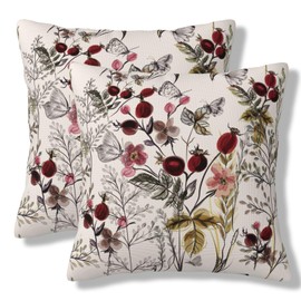 WEINAODI Floral and Plants Throw Pillow Covers Butterfly Beautiful Flower Pillow Cover 18x18 Inch Set of 2 Vintage Wildflowers Square Pillowcase Decorative Cushion Cases for Couch Sofa