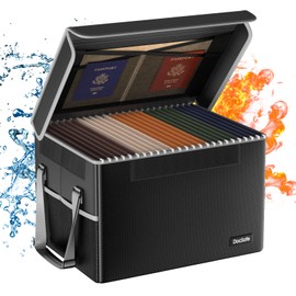 DocSafe File Box Fireproof File Storage Organizer with Lid,Collapsible Document Storage Filing Case for Hanging Letter/Legal Folders,Portable Home Office Safe Cabinet with Handle,Black