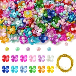 Stiesy 1 Set DIY Acrylic Beading Kit with Golden Floral Wire Colorful 4 Petal 16mm Acrylic Bead Caps DIY Flower Bouquet Kits for Artificial Flowers Making Indoor and Outdoor Crafts Decoration