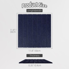 TENACR Cork Board Alternative-Felt Slat Wall Paneling,Office Bulletin Board for Decoration, Suitable for Displaying Photos and Documents, with Removable Adhesive Labels,12-Pack (Dark Blue)