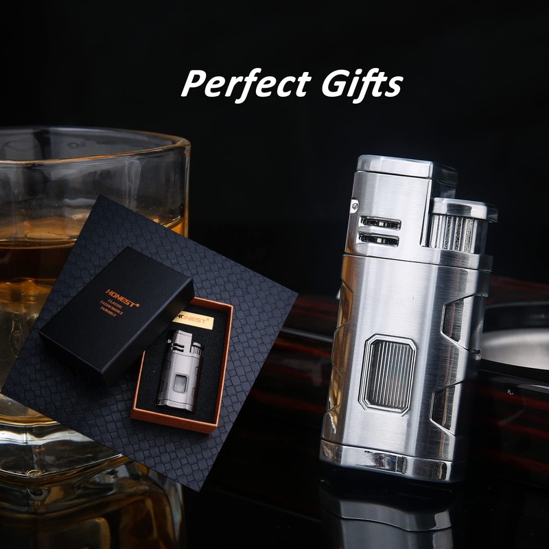 PROMISE Metal Lighter Triple Jet Flame Refillable Butane Lighters Windproof