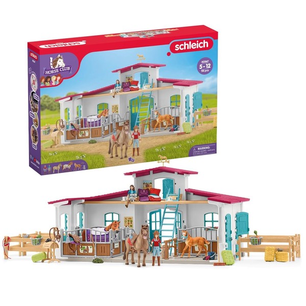 Schleich Horse Club - Lakeside Riding Center, 115 Piece Horse Stable Playset with 3 x Horses, Collectible Toy Animals and Horse Riding Figurines for Children Ages 5+