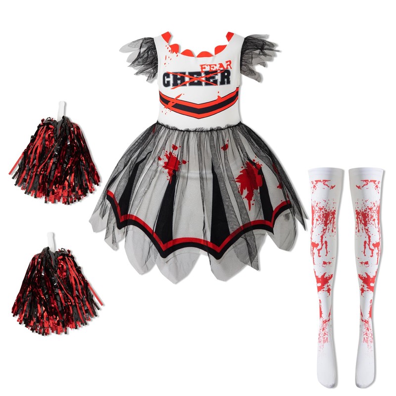 MOMMY'S NEW MAN Girl Scary Bloody Cheerleader Costume Black White