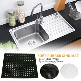 AUTUUCKEE Sink Mat, Rubber Dish Draining Mat, Dish Drying Mat, Non-Slip Mat for Kitchen Sink Protector(Round White)