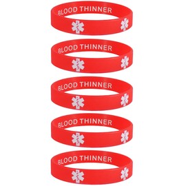 Blood THINNER Medical Alert ID Privacy Enhanced Silicone Bracelets RED 5 Pack