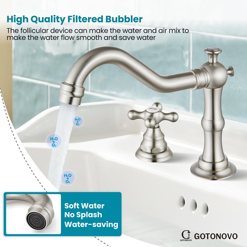 gotonovo Bathroom Sink Faucet Widespread Brushed Nickel Double Mixing Tap