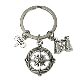 Camper Binoculars Keychain – Camping or Camping Keychains with Binoculars, Compass and Field Poster – Accessory for Nature Lovers, Camping, Field… – Unisex Keychain for Men and Women, metallic silver,