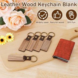 25Pcs Leather Wooden Keychain Blanks DIY Blank Wood Keychains with Leather Straps Walnut Wood Keyring Blanks Unfinished Wooden Keychains for Engraving Key Tags Wood Crafts for DIY Key Chains 6.5x2.8cm