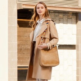 HKCLUF Crossbody Bag for Women Vegan Leather Hobo Handbags Guitar Strap Purse Shoulder Bucket Bag with 2PCS Adjustable Straps, A6-khaki