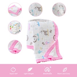 Jay & Ava Muslin Cotton Baby Blanket for Newborn & Toddler, 4 Layers, Super Soft, Breathable Quilt, Stroller Blanket, Nursery & Crib Blanket, Shower & Registry Gift, 42" x 42" (Pink Zebra)