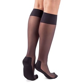 LORES Pop Socks Ladies Knee-highs Breathable with Massage Sole Pressure-Free 20 DEN One Pair, Nero
