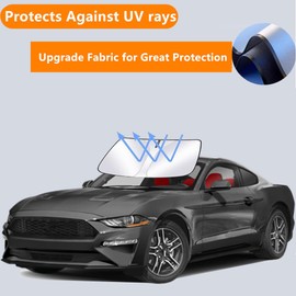 Windshield Sun Shade for 2015-2023 Ford Mustang Foldable Car Front Window Sunshade Accessories 240 T Sun Visor Protector Reflective Cover Block UV Rays & Sun Heat