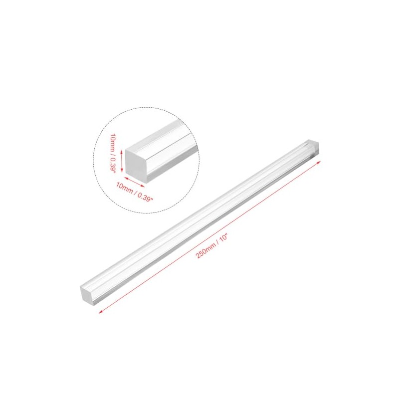 TOP-VIGOR 8Pcs Acrylic Square Rod, 10mm x 10mmmm x 250mm