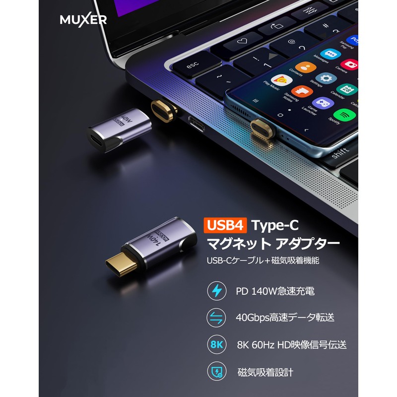 MUXER Magnetic USB C Converter Adapter I-Shape [USB 3.1 40Gbps