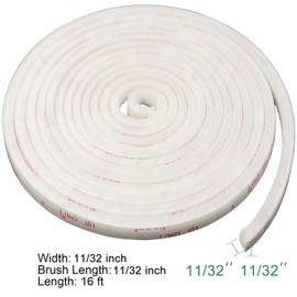 TORRAMI Fuzzy Brush Seal Weatherstripping for Window and Door 11/32 inch x 11/32 inch x 16 ft, Self-Adhesive Felt Insulation Sealing Strip Wind Dust Draft Insect Proof, White