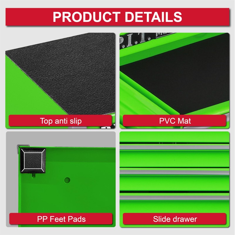 P.I.T. Mini Green Tool Box, Portable 5-Drawer Micro Roll Cab