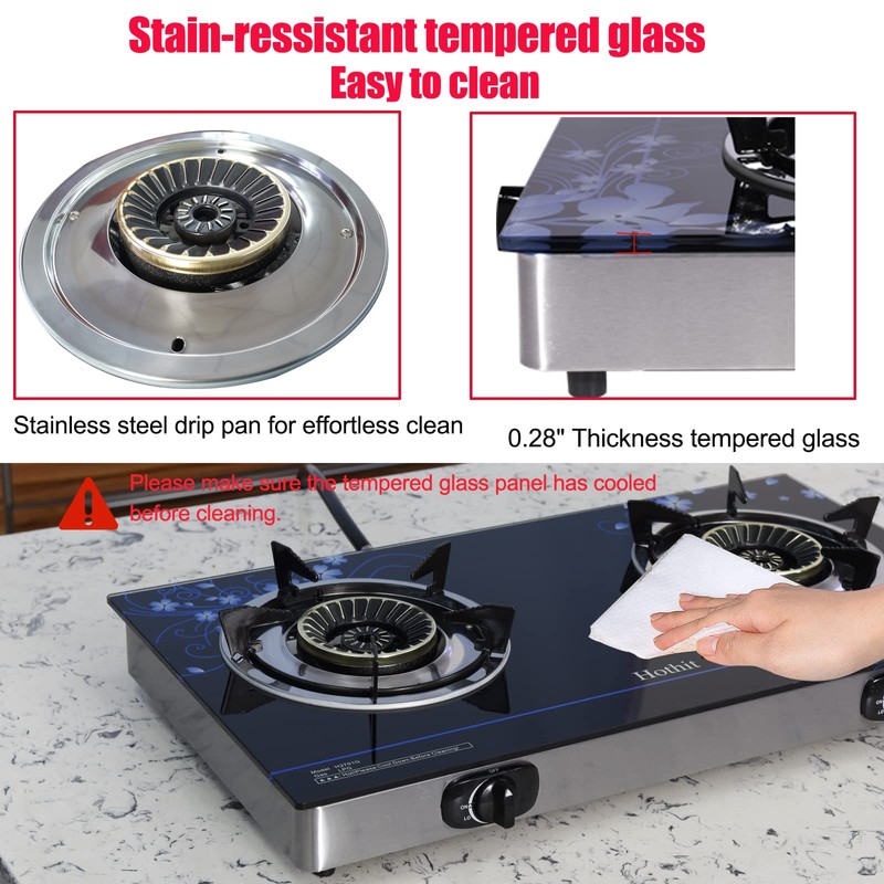 Hothit Gas Cooktop 2 Burner Outdoor Propane Stove, 28600 BTU,