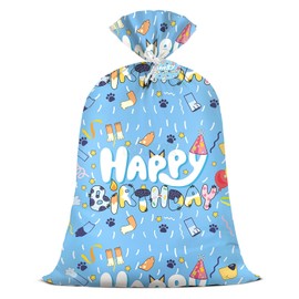 KJTIME Large Blue Birthday Gift Bag Boys Jumbo Plastic Boy Happy Birthday Themed Kids Gift Bags XL Parties Favors Decorations 36×56 Inch