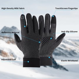 Fjquamitix Warm Winter Gloves for Men and Woman,Touch Screen Waterproof Anti-Slip Gloves,Milk Silk Fabric Thermal Gloves for Running Hiking Cycling Driving (Grey, L)