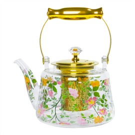 dingdaer Glass Teapot Stovetop 44 oz/1300ml, Borosilicate Clear Tea Kettle, Tea pot with Removable Stainless Steel Infuser, Flower teaTea Leaf Teapot Maker Tea Brewer for Camping, Travel