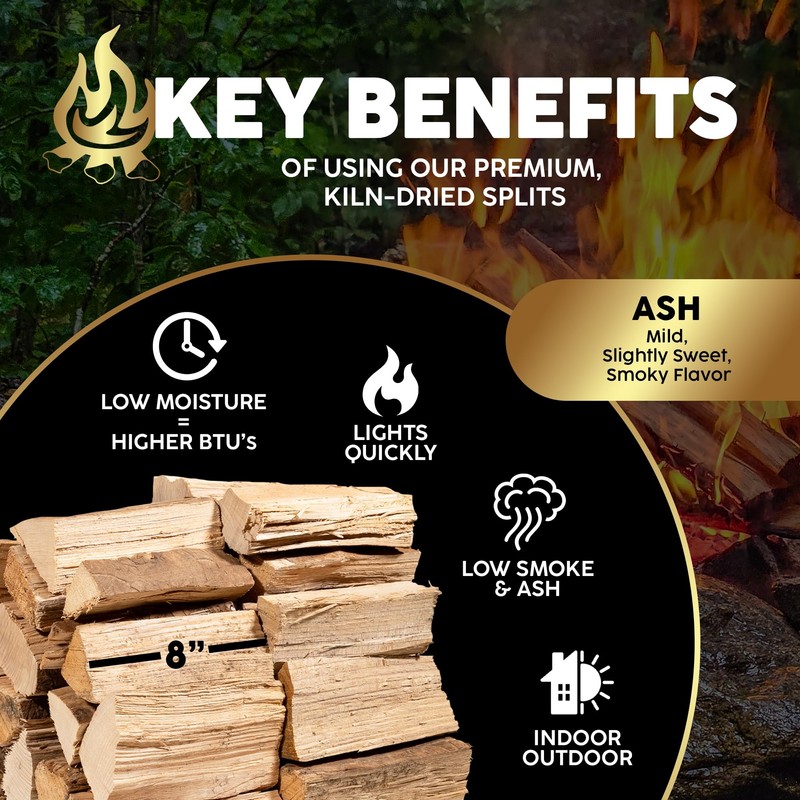 Firewood Central Kiln-Dried PA Ash – 8” Splits (30–35 Pieces)