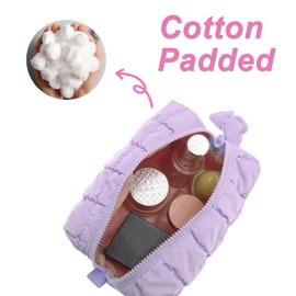 GLIDESMOOTH Makeup Bag, Quilted Cosmetic Bag, Toiletry Bag, Makeup Organizer, Travel Cosmetic Organizer, Cute Makeup Pouch for Women, Purple