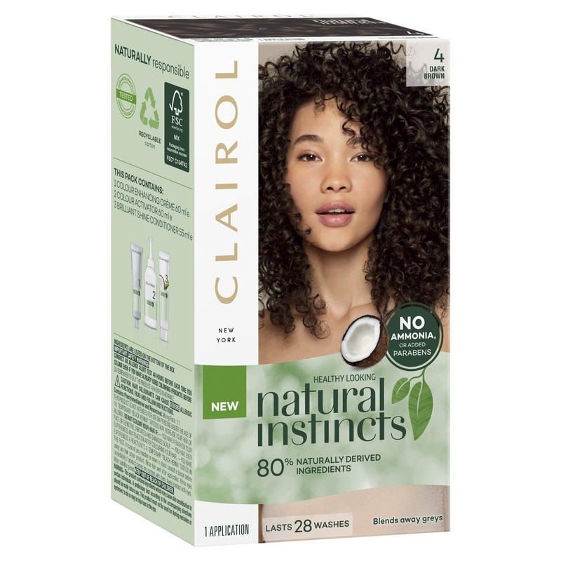 Clairol Natural Instincts Semi-Permanant Hair Colour, 4 Dark Brown, Ammonia