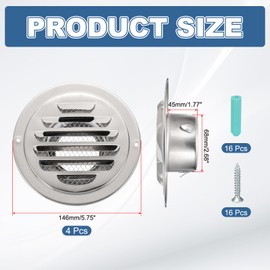 PATIKIL 3 Inch Round Air Vents, 4 Pcs Outlet Vents Cover Bulk Cover 304 Stainless Steel Louver Grille Cover Ducting Air Ventilation Wall Vent Cover for Ceiling Mount Bathroom Vent, Silver