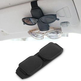 Glasses Holder for Car Sun Visor, Magnetic Leather Glasses Holder Clip, Double Layer Car Visor Glasses Holder, Car Accessories for Men and Women Interior, Glasses Holder (Double Black)