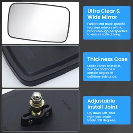 Xuzimaoyi Forklift Mirror, Universal Tractor Mirrors for Forklift Wide Angle Rearview Mirror for Truck Tractor Golf Cart Reaplacement (2Pcs)