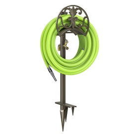 GOFORWILD Garden Hose Stand with Brass Faucet, Detachable Heavy Duty Water Hose Holder, Freestanding Metal Hose Reel Decorative Storage Hanger Holds 150-Feet Hose for Outside Patio Lawn Yard